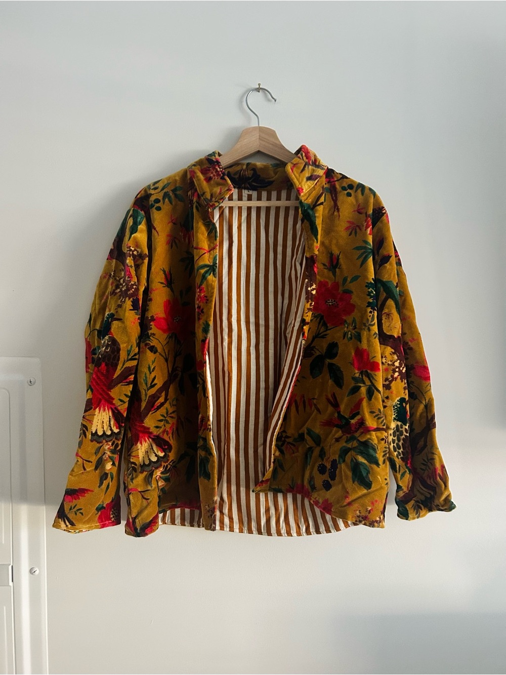 Etsy Handmade Floral Bird Velvet Mustard Jacket - Women's Lightweight Coat